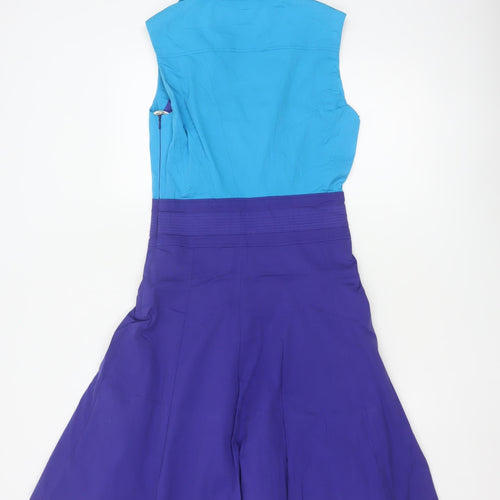 Karen Millen Women Blue Colourblock Fit & Flare Dress Size 10