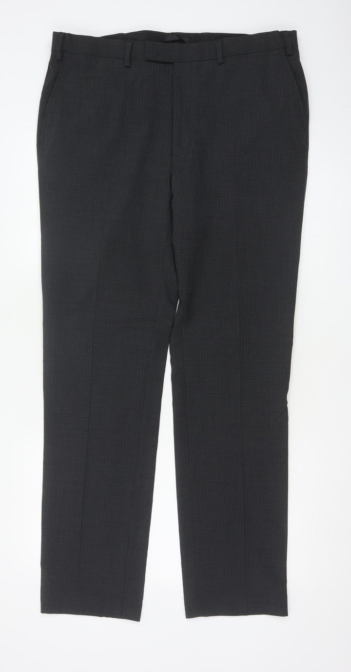 Marks and Spencer Men's Black Slim Fit Wool Blend Dress Trousers 36W 33L