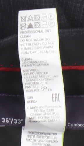 Marks and Spencer Men's Black Slim Fit Wool Blend Dress Trousers 36W 33L
