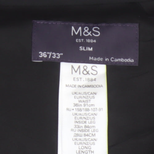 Marks and Spencer Men's Black Slim Fit Wool Blend Dress Trousers 36W 33L