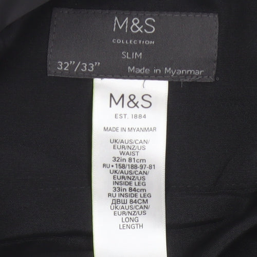 Marks and Spencer Men's Black Slim Fit Formal Trousers 32W 33L