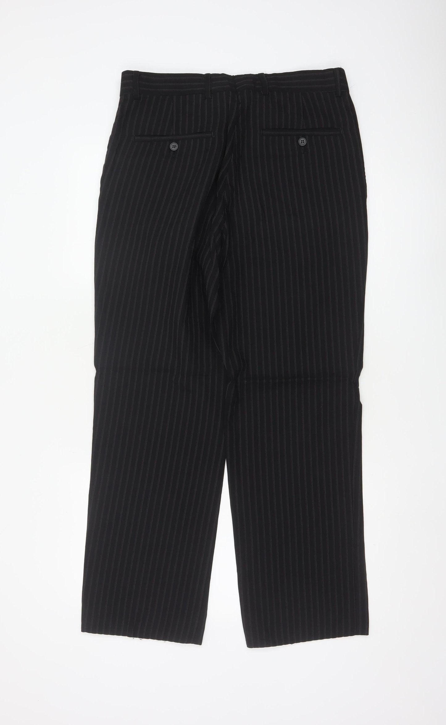 Jeff Banks Men's Black Pinstripe Wool Dress Pants 32in Waist
