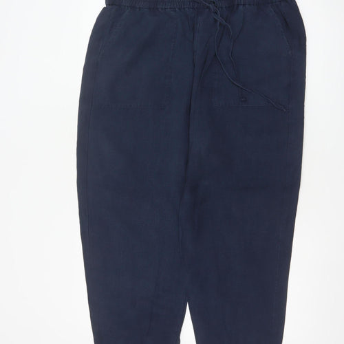 Marks and Spencer Women’s Navy Linen Blend Ankle Trousers Size 18 Short