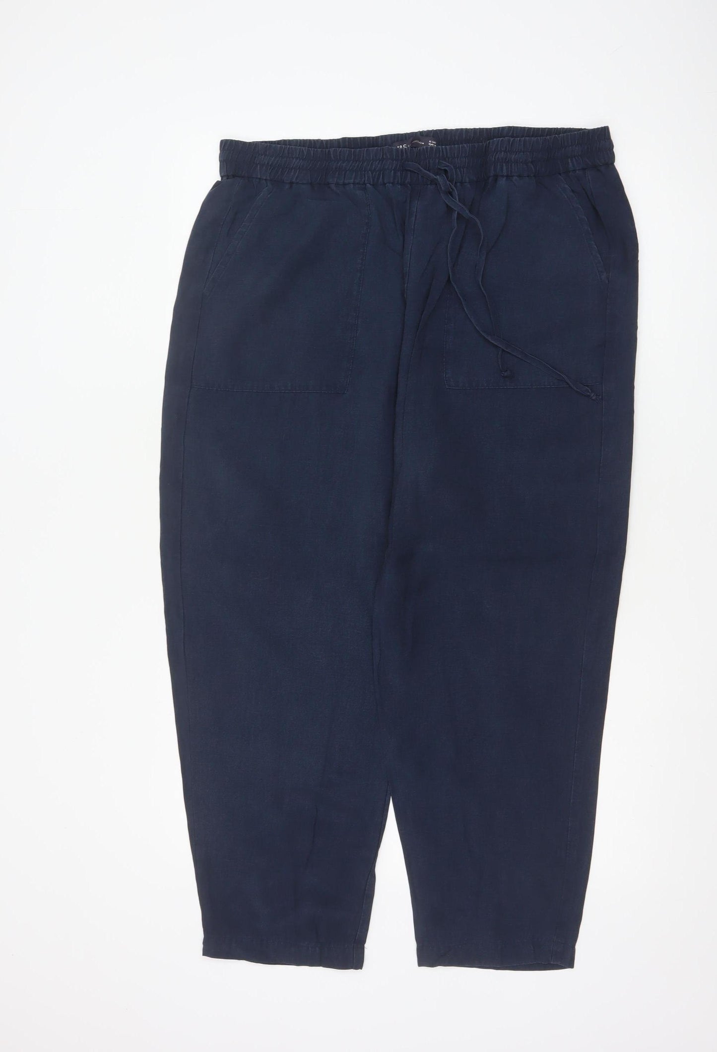 Marks and Spencer Women’s Navy Linen Blend Ankle Trousers Size 18 Short