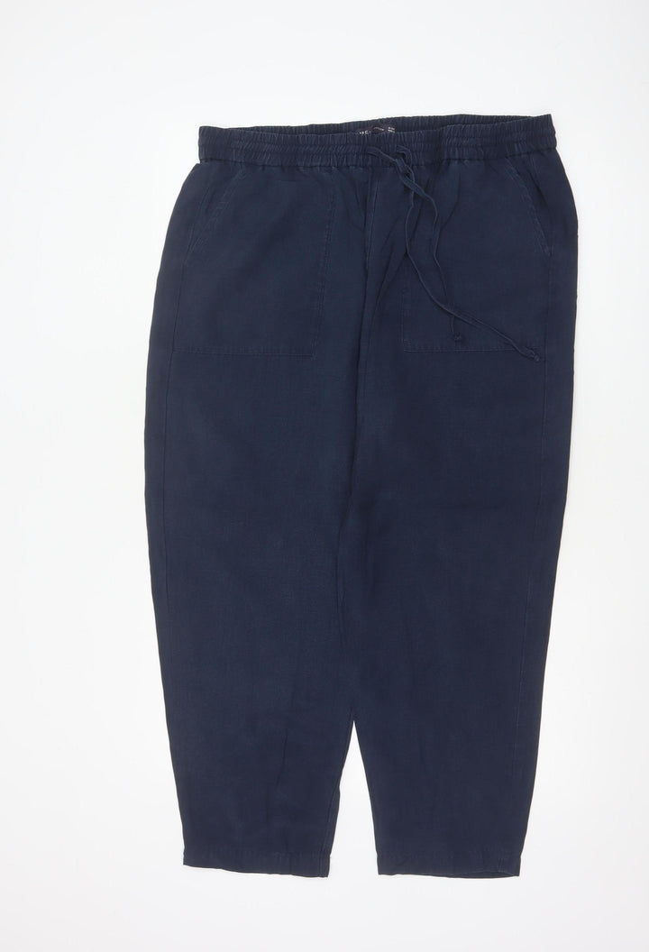 Marks and Spencer Women’s Navy Linen Blend Ankle Trousers Size 18 Short