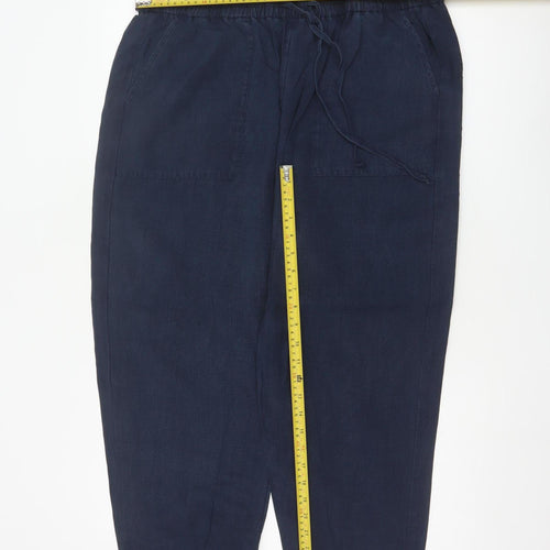 Marks and Spencer Women’s Navy Linen Blend Ankle Trousers Size 18 Short