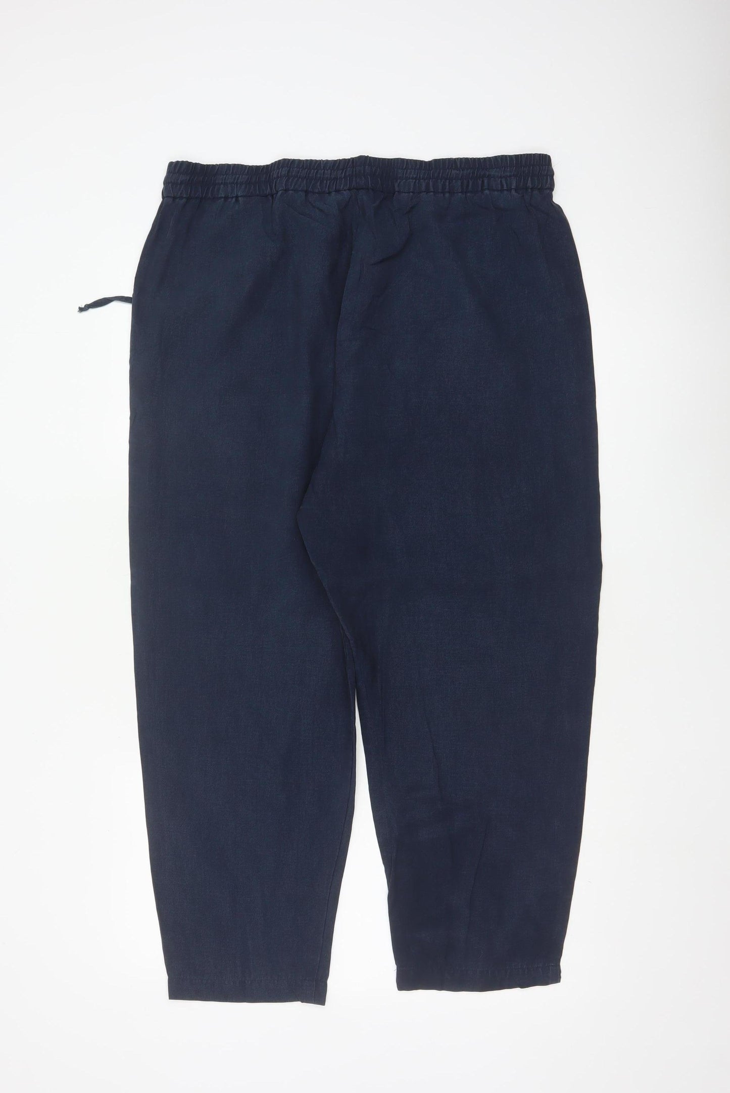 Marks and Spencer Women’s Navy Linen Blend Ankle Trousers Size 18 Short