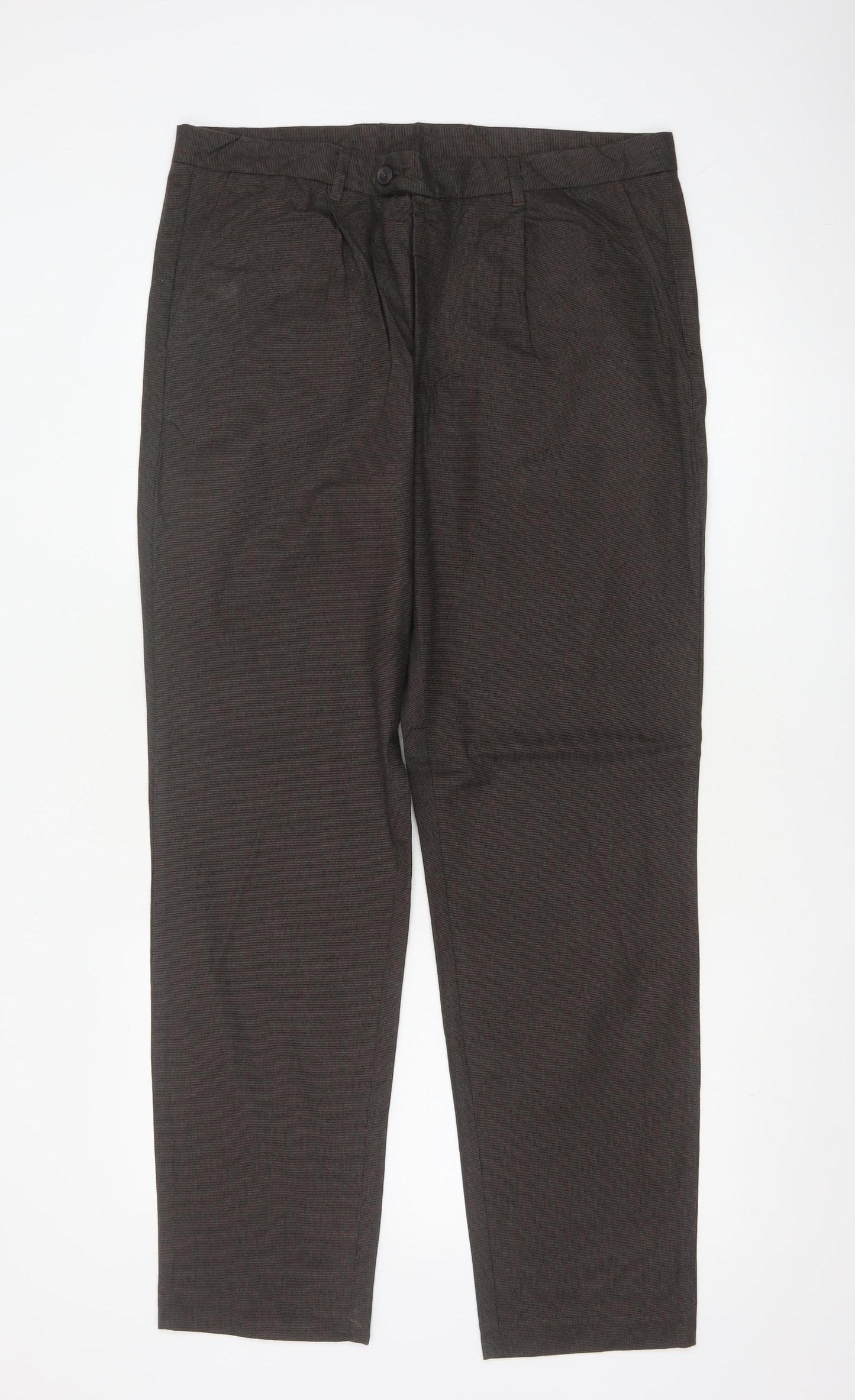 Jaeger Men's Brown Regular Fit Cotton Pleated Chino Trousers 34 in