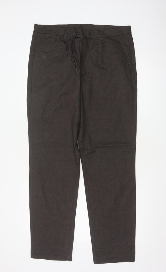 Jaeger Men's Brown Regular Fit Cotton Pleated Chino Trousers 34 in