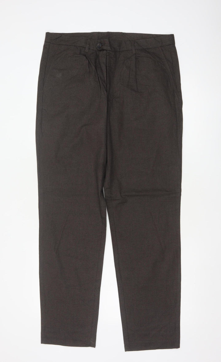 Jaeger Men's Brown Regular Fit Cotton Pleated Chino Trousers 34 in