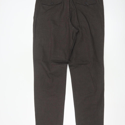 Jaeger Men's Brown Regular Fit Cotton Pleated Chino Trousers 34 in
