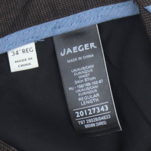 Jaeger Men's Brown Regular Fit Cotton Pleated Chino Trousers 34 in