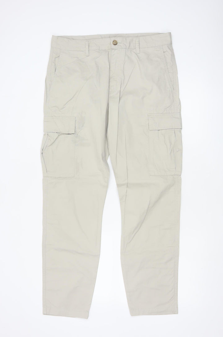 Marks and Spencer Men's Beige Cargo Trousers Size M 34x31 Cotton