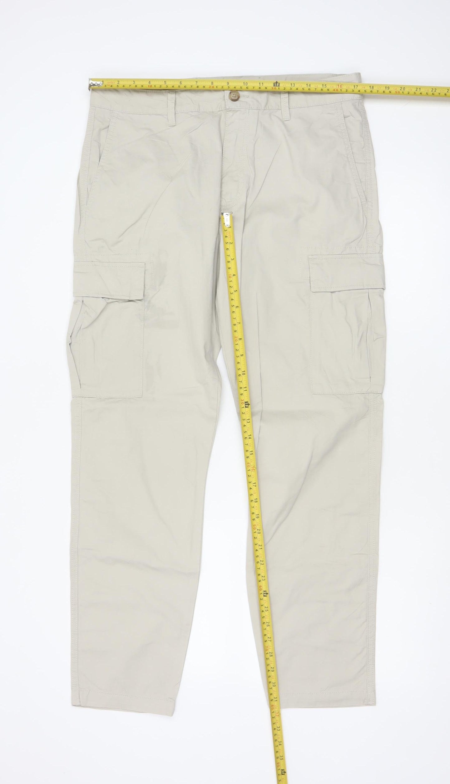 Marks and Spencer Men's Beige Cargo Trousers Size M 34x31 Cotton
