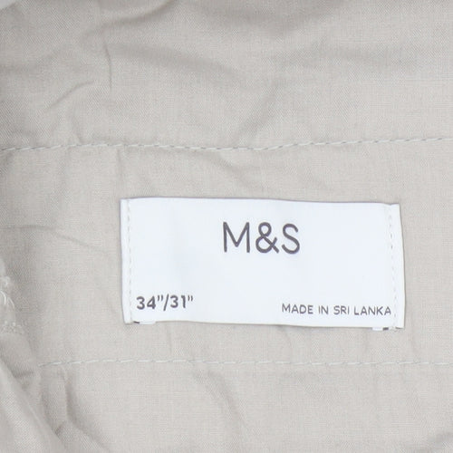 Marks and Spencer Men's Beige Cargo Trousers Size M 34x31 Cotton
