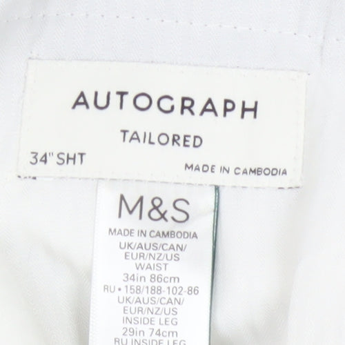 Marks and Spencer Autograph Men's Grey Wool Dress Pants 34W 29L Classic Fit