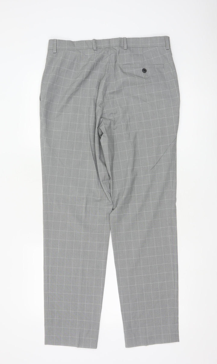 Marks and Spencer Men's Grey Check Slim Fit Dress Pants 32W 31L