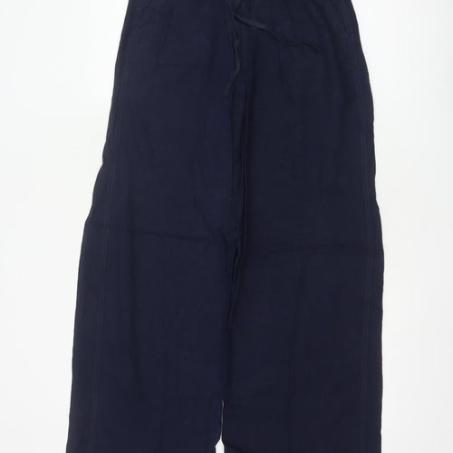 Marks and Spencer Womens Navy Linen Wide-Leg Trousers Size 8