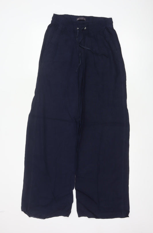 Marks and Spencer Womens Navy Linen Wide-Leg Trousers Size 8