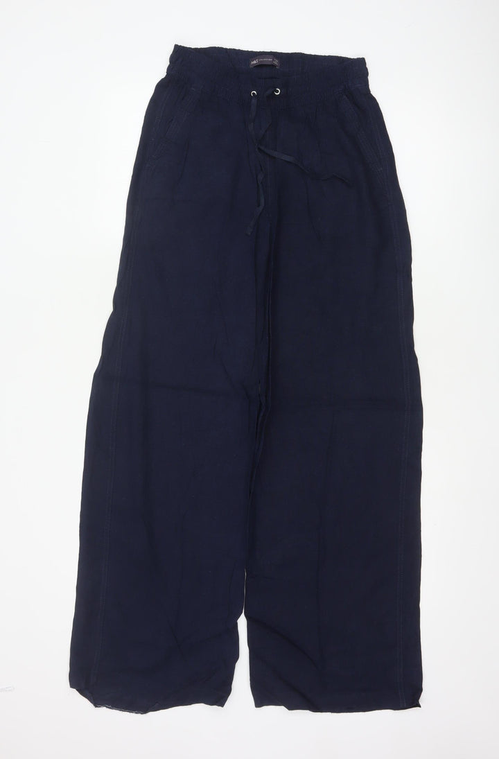 Marks and Spencer Womens Navy Linen Wide-Leg Trousers Size 8