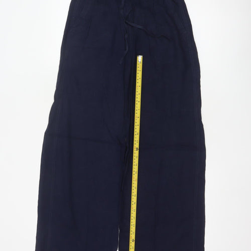 Marks and Spencer Womens Navy Linen Wide-Leg Trousers Size 8