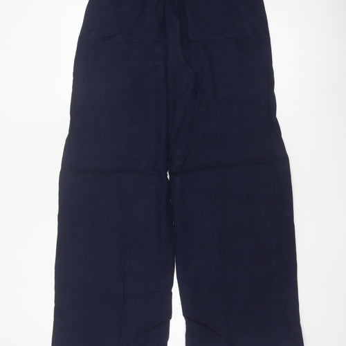 Marks and Spencer Womens Navy Linen Wide-Leg Trousers Size 8