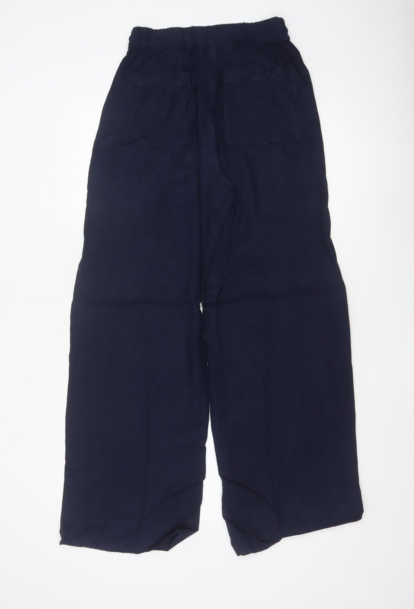Marks and Spencer Womens Navy Linen Wide-Leg Trousers Size 8