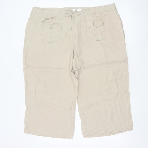 Marks and Spencer Womens Beige Linen Blend Cropped Trousers UK 20