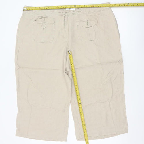 Marks and Spencer Womens Beige Linen Blend Cropped Trousers UK 20