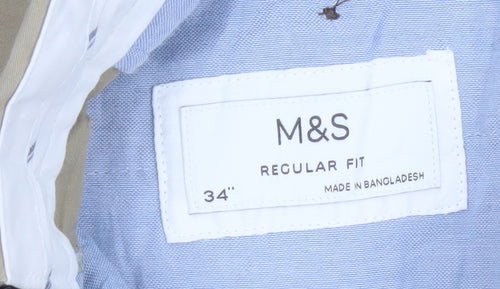 Marks and Spencer Men's Beige Regular Fit Chino Trousers 34
