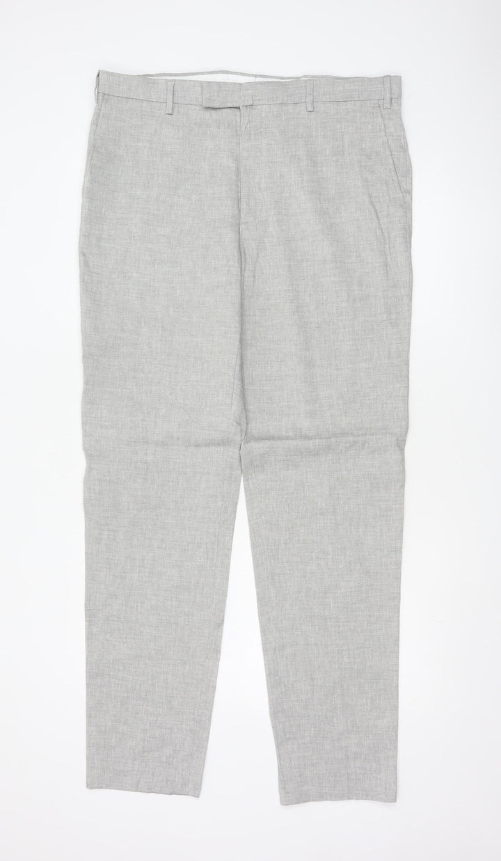 Marks and Spencer Mens Grey Linen Blend Tailored Chino Trousers 36W 36L