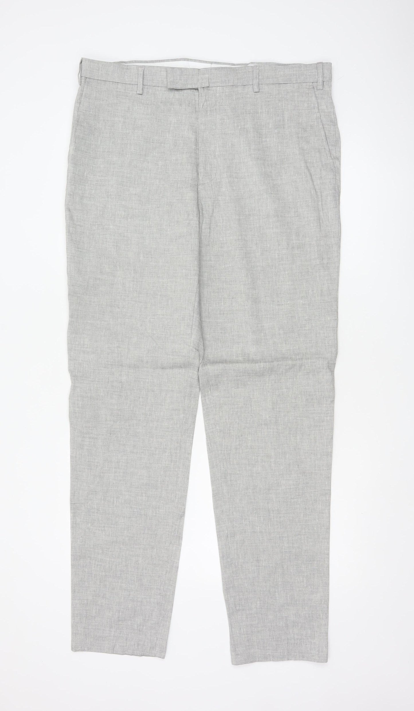 Marks and Spencer Mens Grey Linen Blend Tailored Chino Trousers 36W 36L