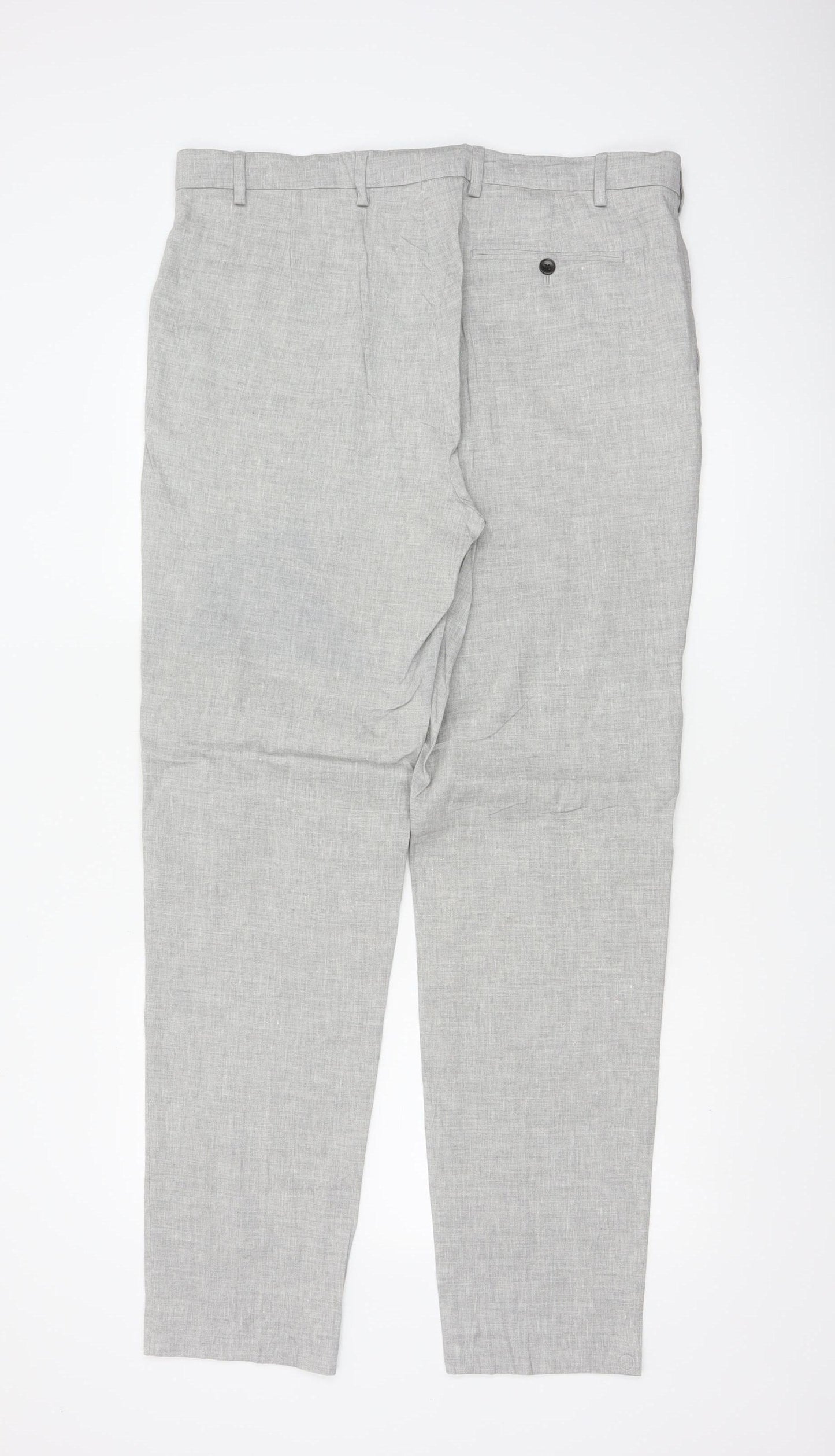 Marks and Spencer Mens Grey Linen Blend Tailored Chino Trousers 36W 36L