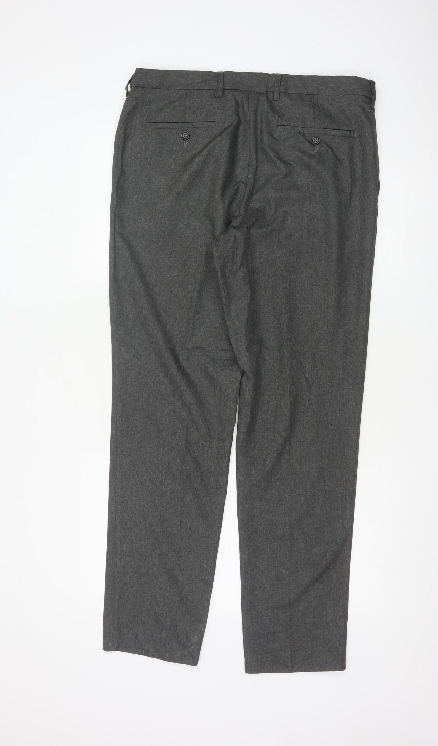 Marks and Spencer Men's Grey Slim Fit Trousers 34R Polyester