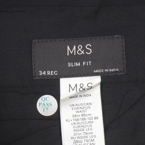 Marks and Spencer Men's Grey Slim Fit Trousers 34R Polyester