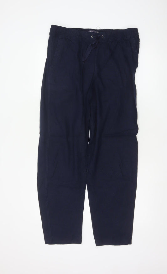 Marks and Spencer Womens Blue Linen Blend Drawstring Trousers Size 14