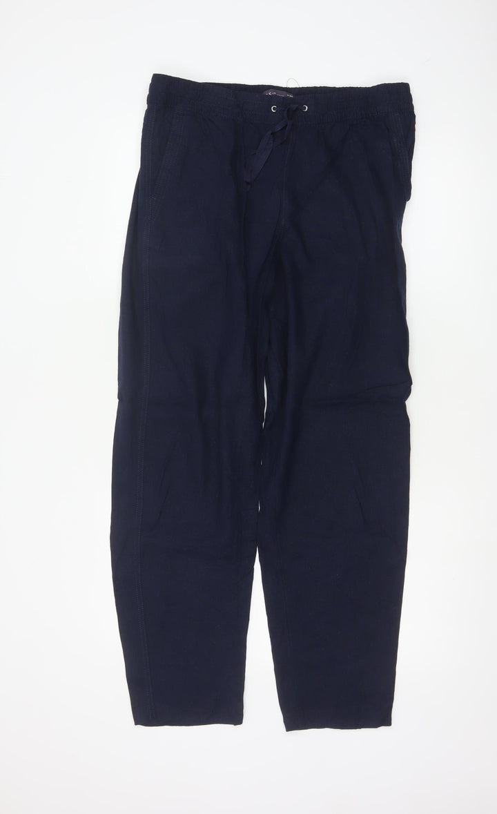 Marks and Spencer Womens Blue Linen Blend Drawstring Trousers Size 14