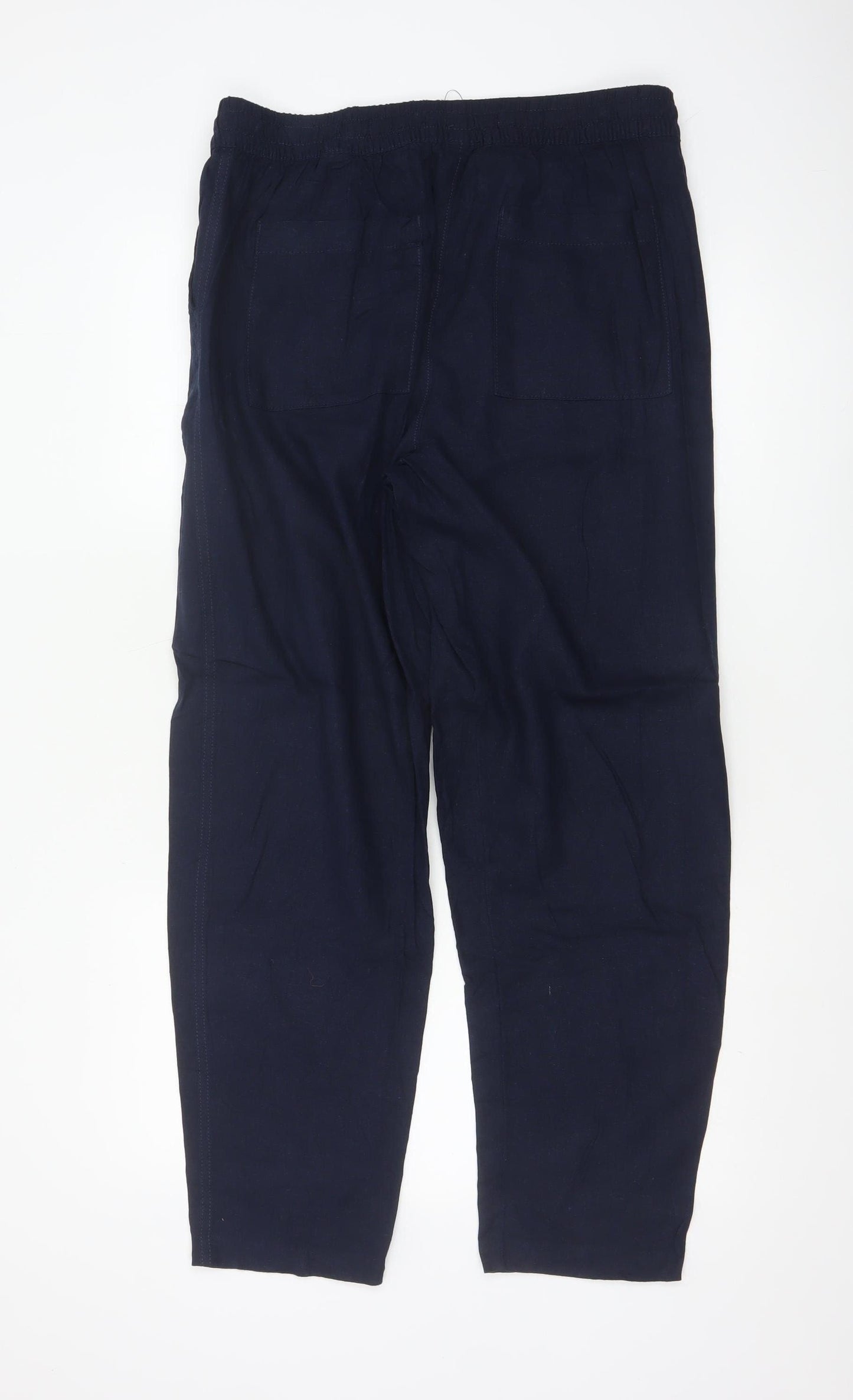 Marks and Spencer Womens Blue Linen Blend Drawstring Trousers Size 14