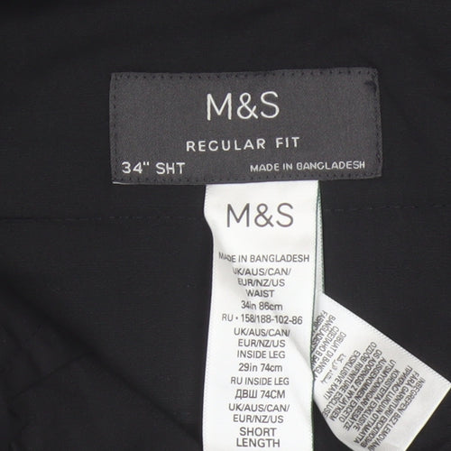 Marks and Spencer Men's Black Regular Fit Dress Trousers 34W 29L