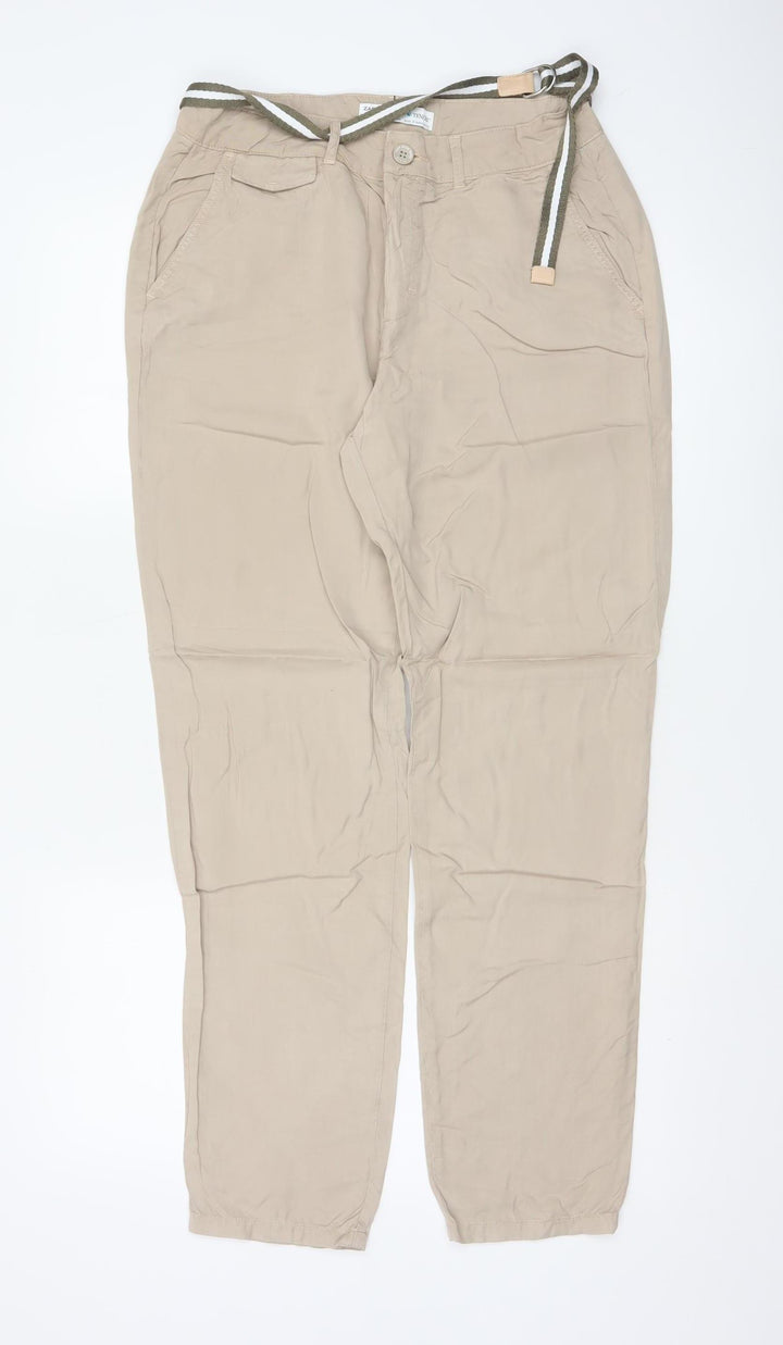 Zara Women’s Beige Lyocell Chino Trousers Size 8 Belted Lightweight