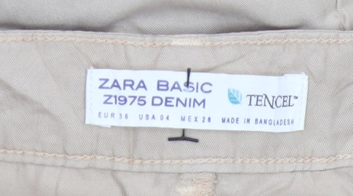 Zara Women’s Beige Lyocell Chino Trousers Size 8 Belted Lightweight