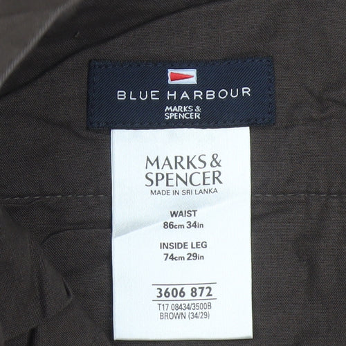 Marks and Spencer Blue Harbour Men's Brown 34x29 Chino Trousers