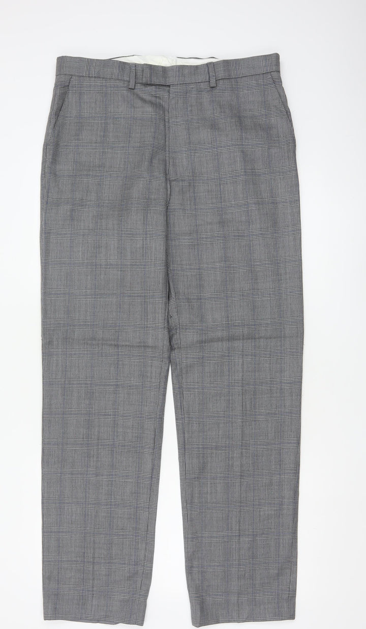 Marks and Spencer Men’s Grey Check Wool Dress Pants 34R Regular Fit