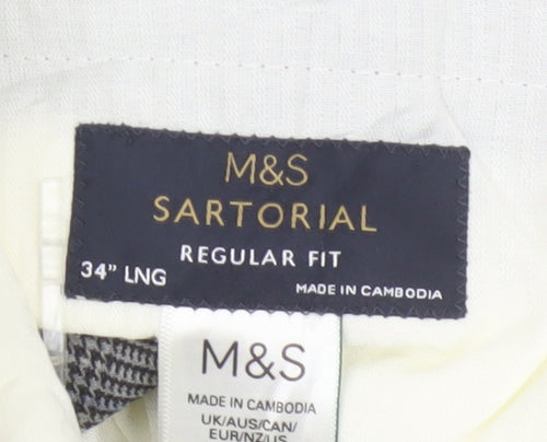 Marks and Spencer Men’s Grey Check Wool Dress Pants 34R Regular Fit