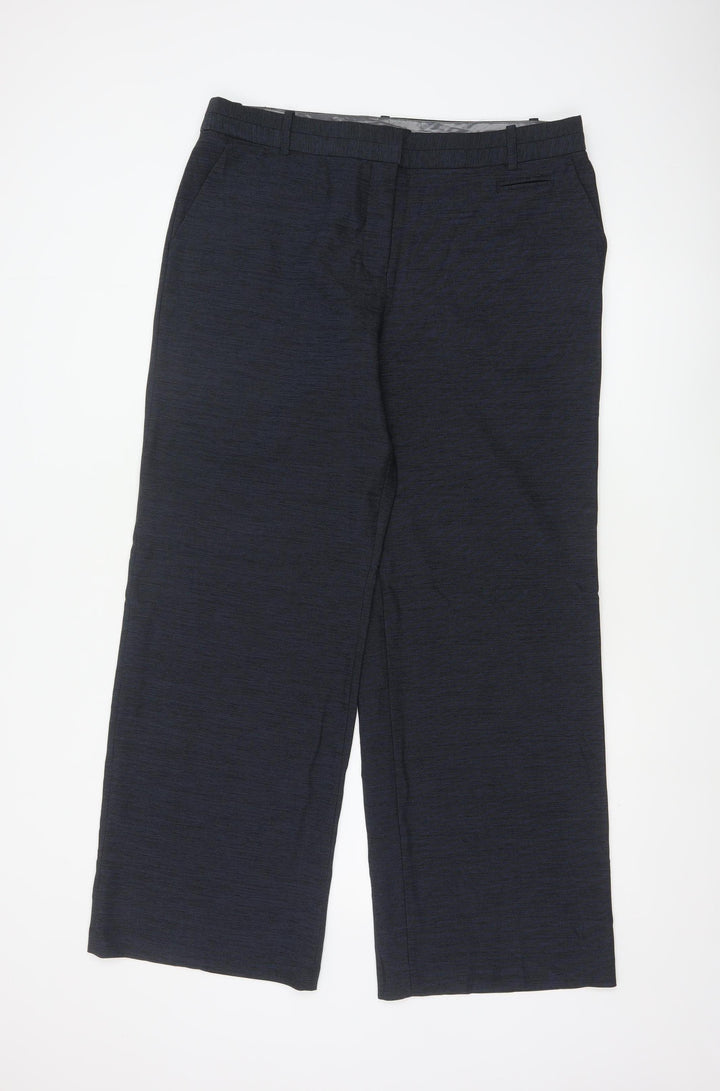 Next Women's Black Size 16R Wide-Leg Trousers Polyester Blend