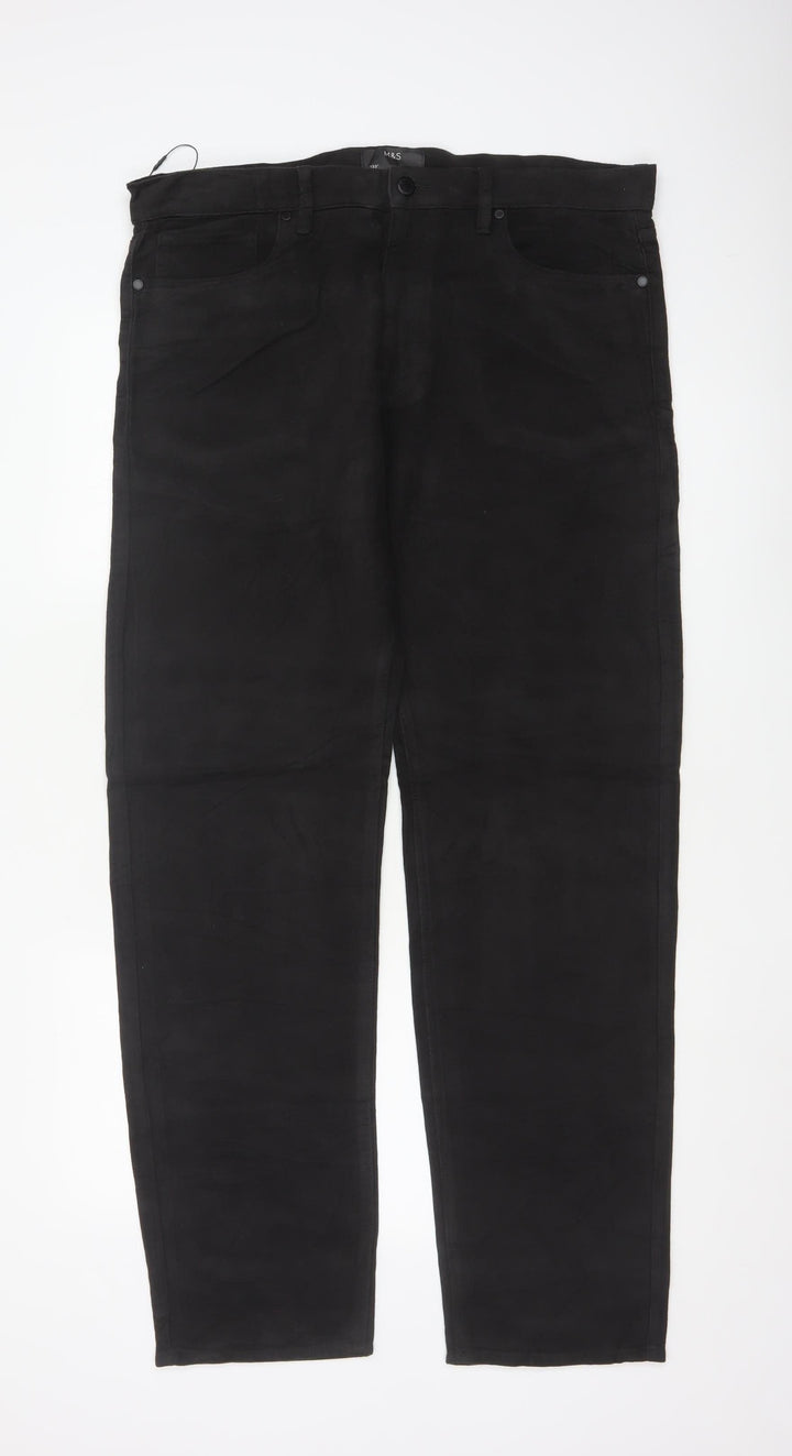 Marks and Spencer Men's Black Cotton Chino Trousers 36x33 Regular Fit