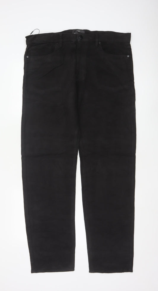 Marks and Spencer Men's Black Cotton Chino Trousers 36x33 Regular Fit
