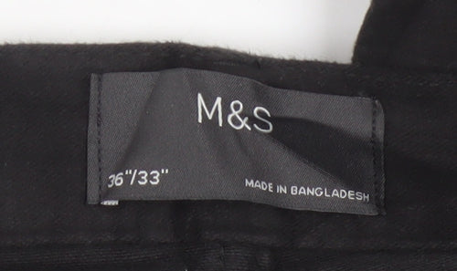 Marks and Spencer Men's Black Cotton Chino Trousers 36x33 Regular Fit