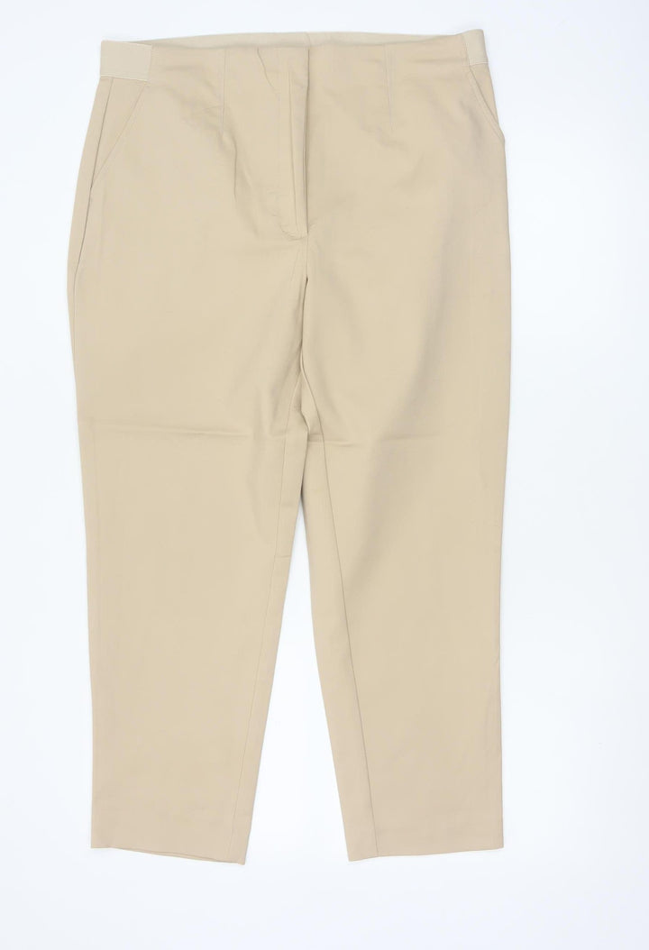 Marks and Spencer Women Beige Cotton Blend Chino Trousers Size 16