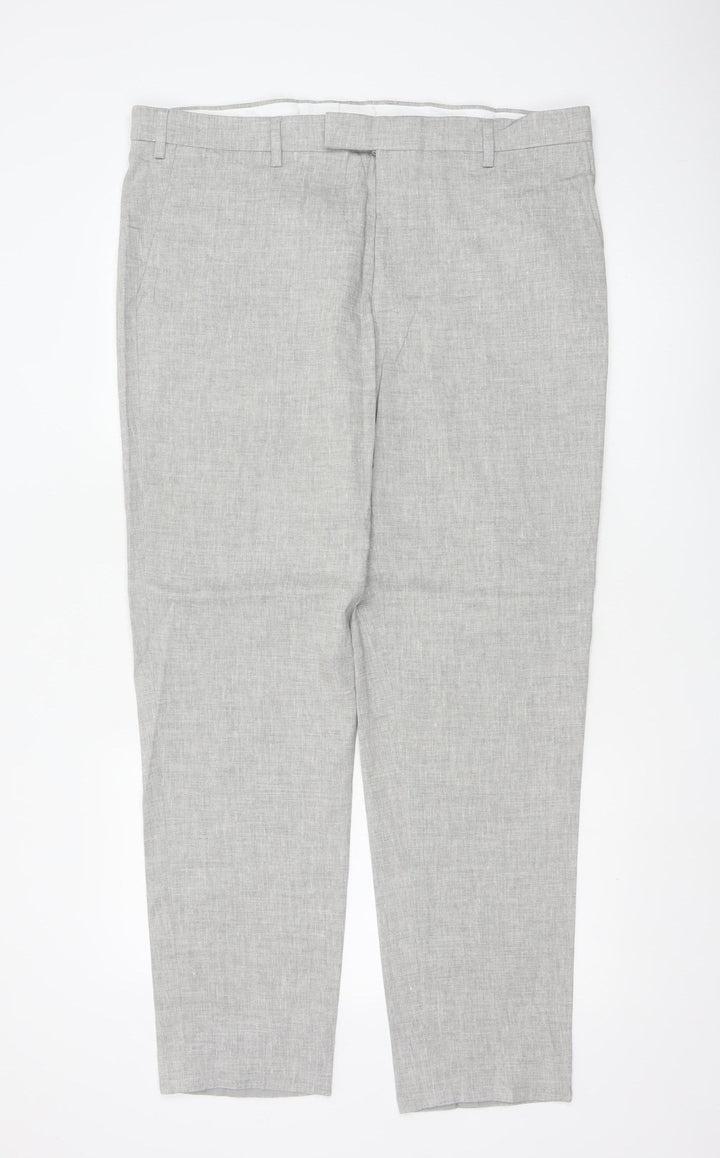 Marks and Spencer Men's Grey Linen Blend Tailored Trousers 38R